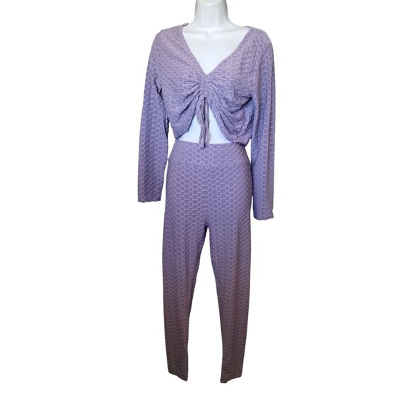 Aq Sport Purple 2 piece stretchy crop top legging set XL - Picture 2 of 8